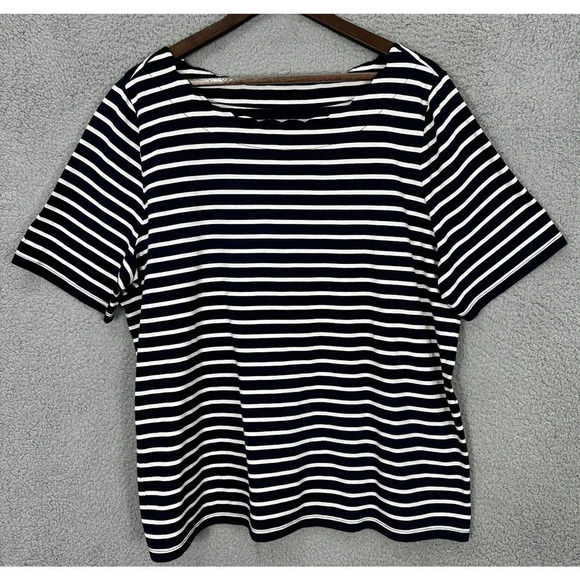 Talbots Top‎ Womens 2X Blue Striped Pima Cottn Short Sleeve Preppy Nautical - Picture 1 of 5